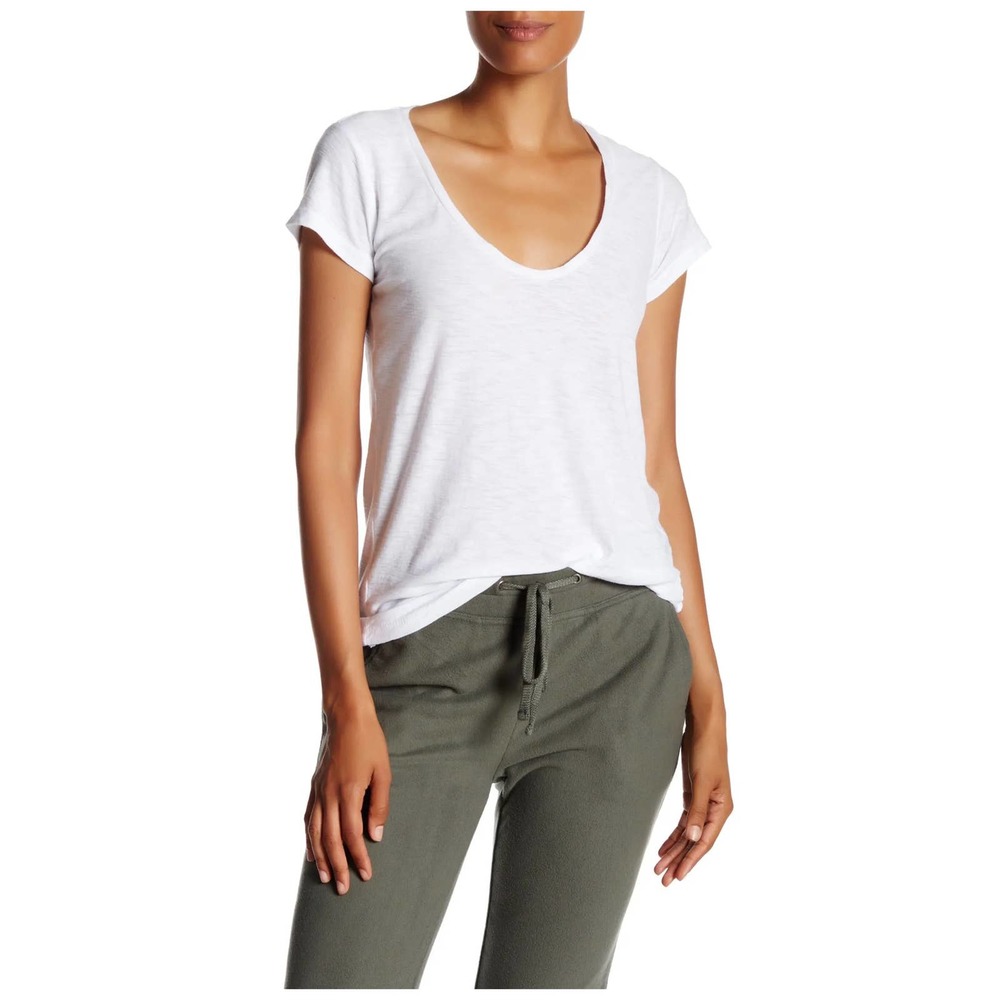 James Perse Women's Deep Scoop Neck Cap Sleeve Tee T-Shirt in White